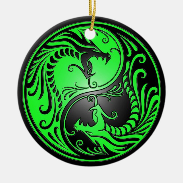 Yin Yang drakar, grönt och svart Julgransprydnad Keramik (Framsidan)