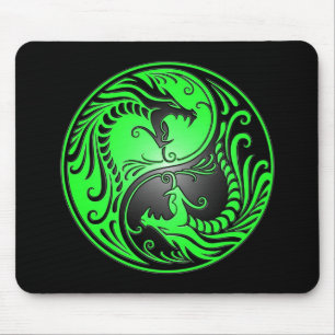 Yin Yang drakar, grönt och svart Musmatta