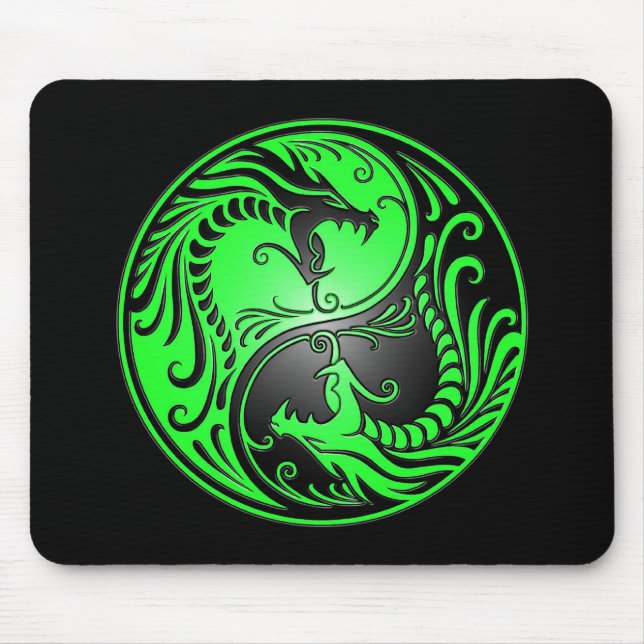 Yin Yang drakar, grönt och svart Musmatta (Framsidan)