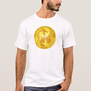 Yin Yang drakar, gult och brunt T-shirt
