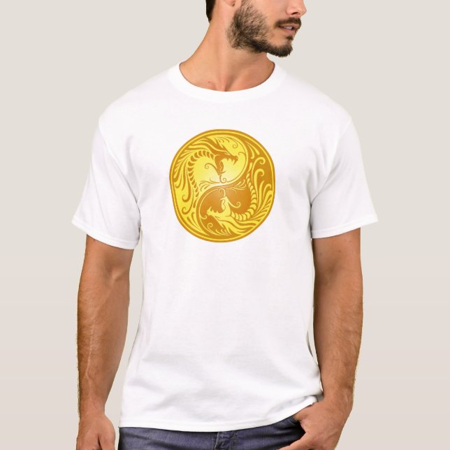 Yin Yang drakar, gult och brunt T-shirt (Framsida)