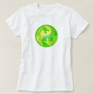 Yin Yang drakar, gult och grönt Tee