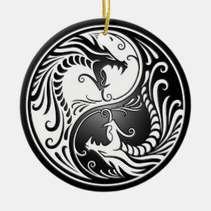 Yin Yang drakar Julgransprydnad Keramik
