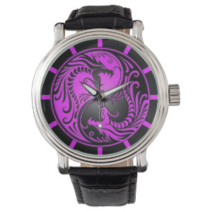 Yin Yang drakar, lilor och svart Armbandsur