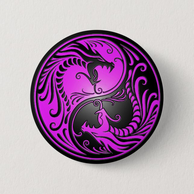 Yin Yang drakar, lilor och svart Knapp (Framsida)