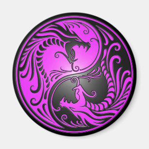 Yin Yang drakar, lilor och svart Magnet
