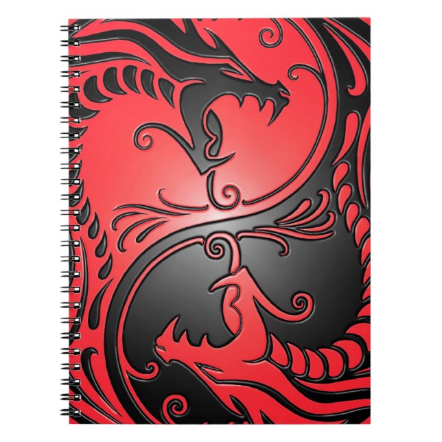 Yin Yang drakar, rött och svart Anteckningsbok (Framsidan)