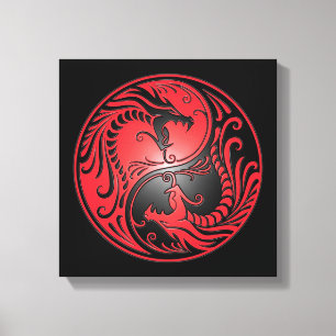 Yin Yang drakar, rött och svart Canvastryck
