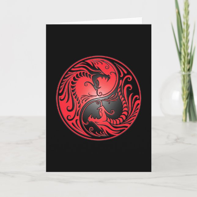 Yin Yang drakar, rött och svart Kort (Framsida)