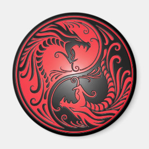 Yin Yang drakar, rött och svart Magnet