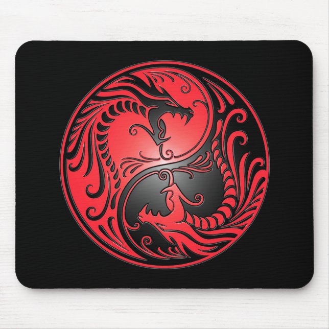 Yin Yang drakar, rött och svart Musmatta (Framsidan)