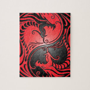 Yin Yang drakar, rött och svart Pussel