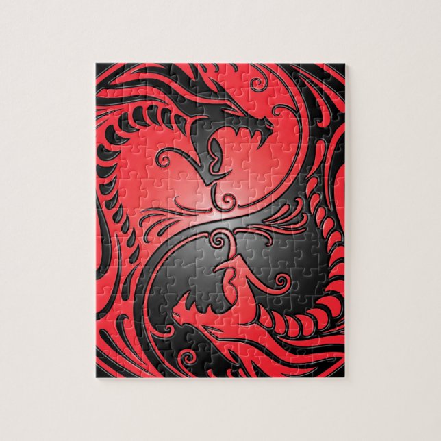 Yin Yang drakar, rött och svart Pussel (Vertikal)