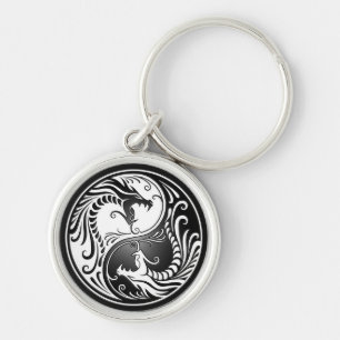 Yin Yang drakar Rund Silverfärgad Nyckelring