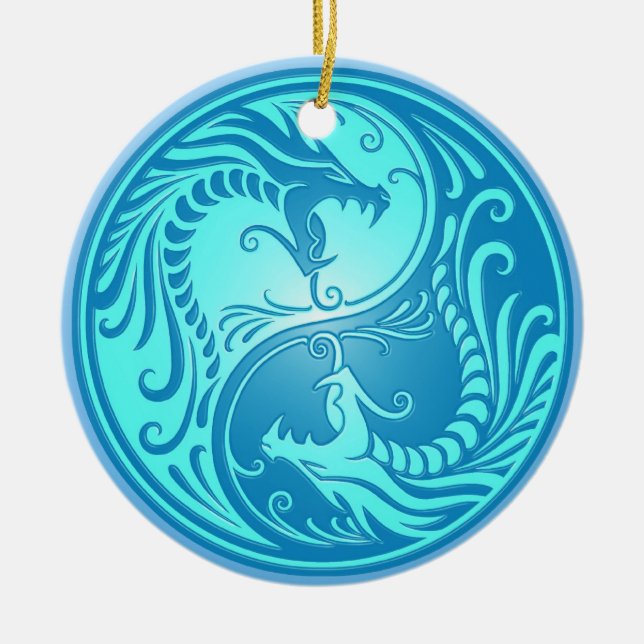 Yin Yang drakar som är ljusa - blått Julgransprydnad Keramik (Framsidan)