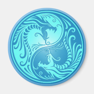 Yin Yang drakar som är ljusa - blått Magnet