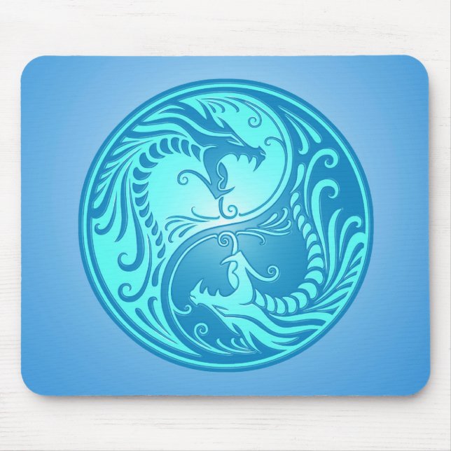 Yin Yang drakar som är ljusa - blått Musmatta (Framsidan)