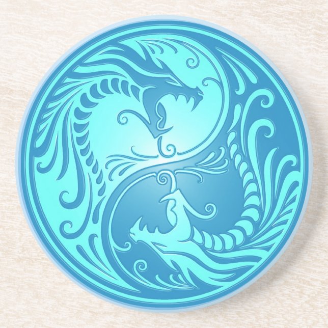 Yin Yang drakar som är ljusa - blått Underlägg Sandsten (Framsidan)