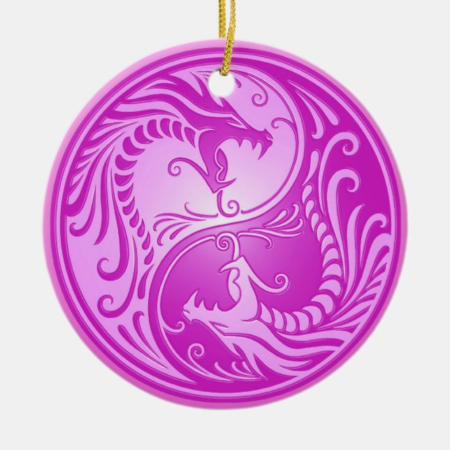 Yin Yang drakar, tänder - lilor Julgransprydnad Keramik (Framsidan)