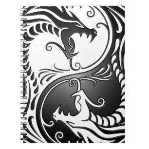 Yin Yang drakar, vit och svart Anteckningsbok Med Spiral