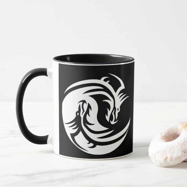 Yin yang drakons kaffe kopp (Med munk)