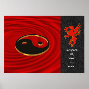 Yin Yang draon Poster rött och svart