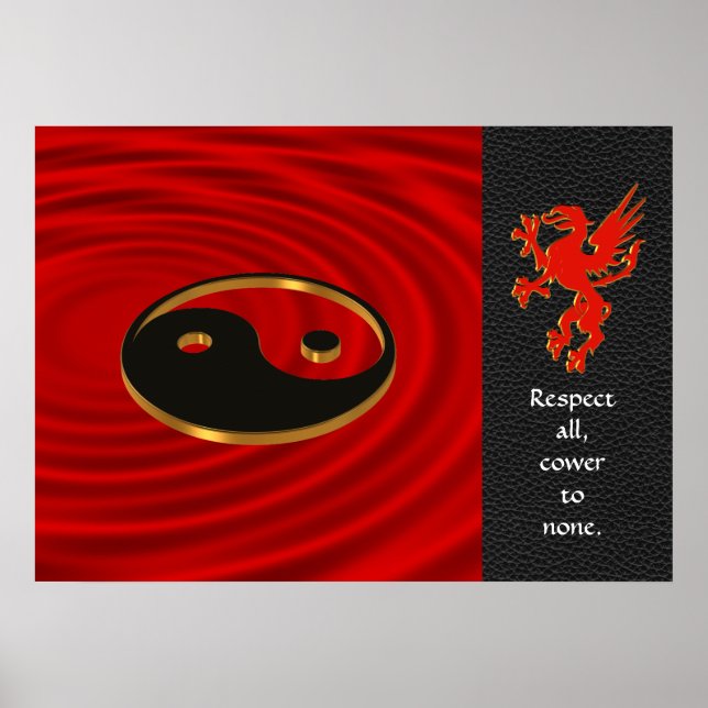 Yin Yang draon Poster rött och svart (Framsidan)