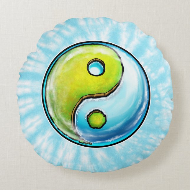 Yin-Yang Earth Tie-Dye Rund Kudde (Framsidan)