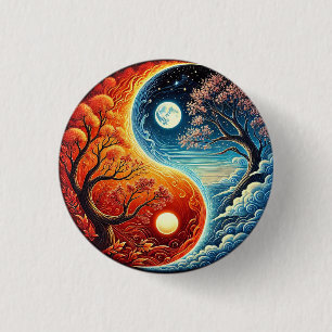 ☯️ Yin Yang Eld Vatten Balans Mystiskt Symbol 🔥 Knapp