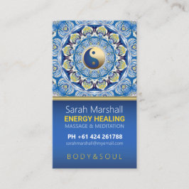 Yin Yang Energy Healing Blue Gult Mandala Visitkort
