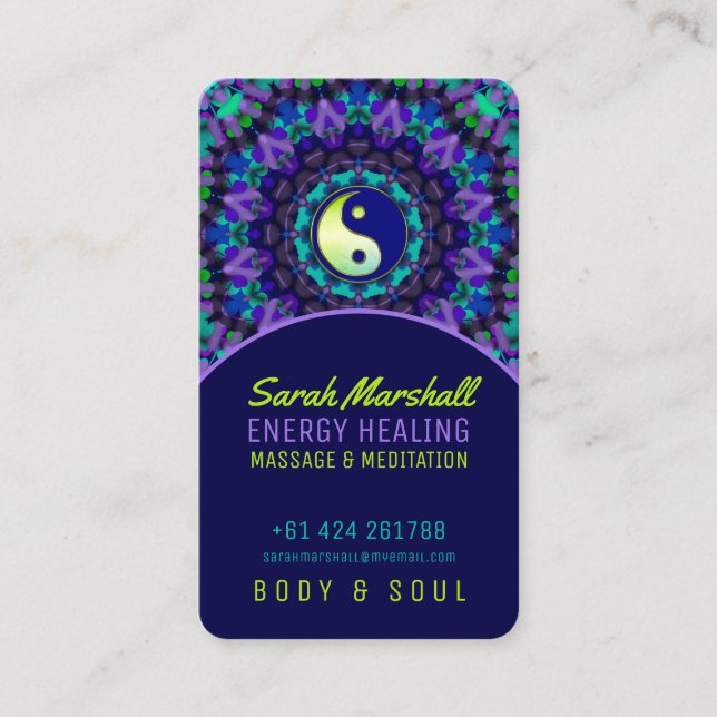 Yin Yang Energy Healing Lila Blue Bright Grönt Visitkort (Framsida)