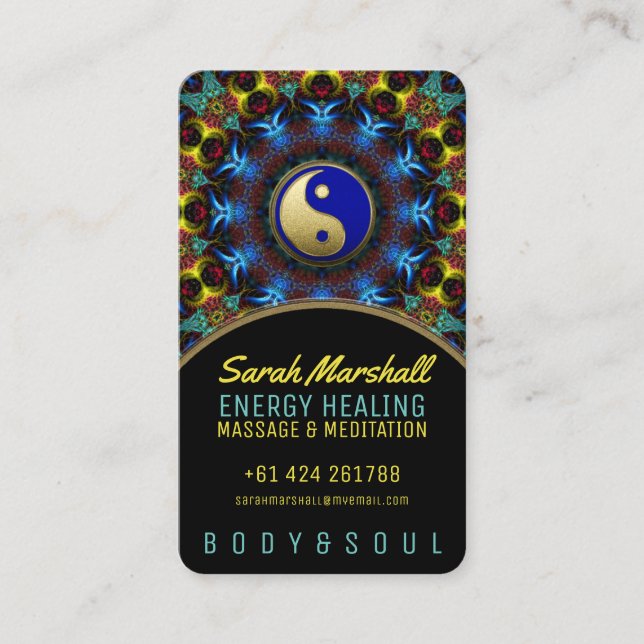 Yin Yang Energy Healing Royal Blue Guld Visitkort (Framsida)