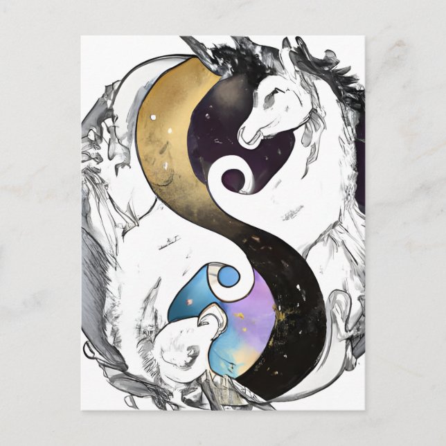 Yin Yang Enhörningar Vykort (Framsida)