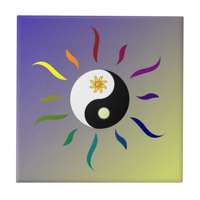 Yin Yang Färgglad Sol Måne Kakel (Framsidan)