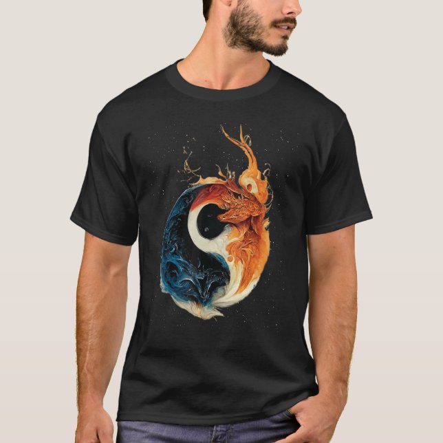 Yin Yang Fire and Ice Dragons T Shirt (Framsida)