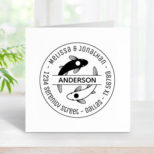 Yin-Yang Fish Couple Family Round Adress 3 Stämpel (Skapare uppladdad)