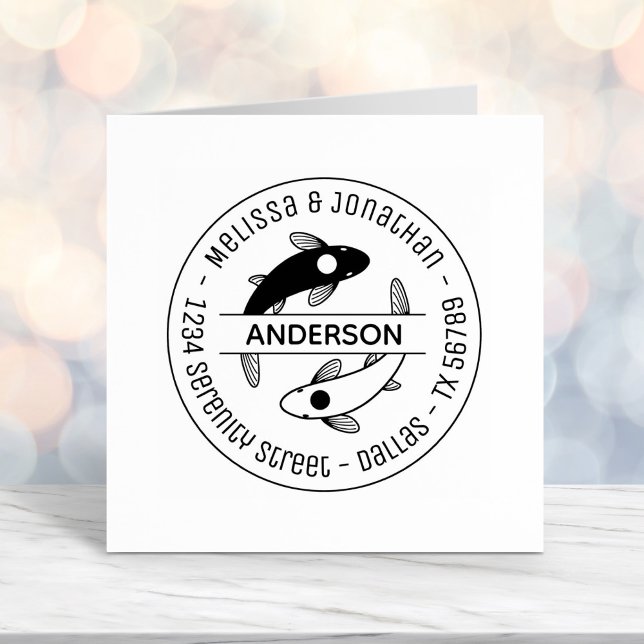 Yin-Yang Fish Couple Family Round Adress 4 Självfärgande Stämpel (Skapare uppladdad)