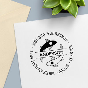 Yin-Yang Fish Couple Family Round Adress Självfärgande Stämpel