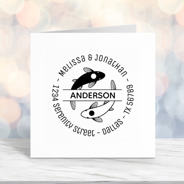 Yin-Yang Fish Couple Family Round Adress Självfärgande Stämpel (Skapare uppladdad)