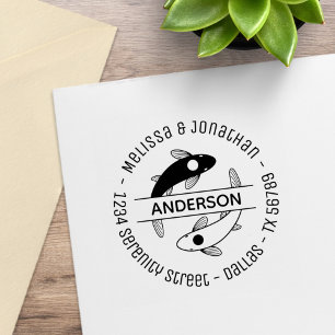 Yin-Yang Fish Couple Family Round Adress Stämpel