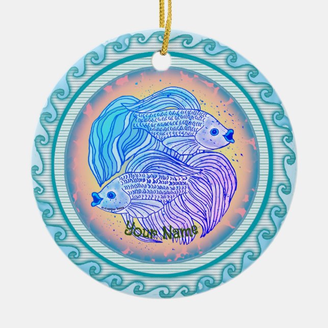 Yin Yang Fish  Julgransprydnad Keramik (Framsidan)