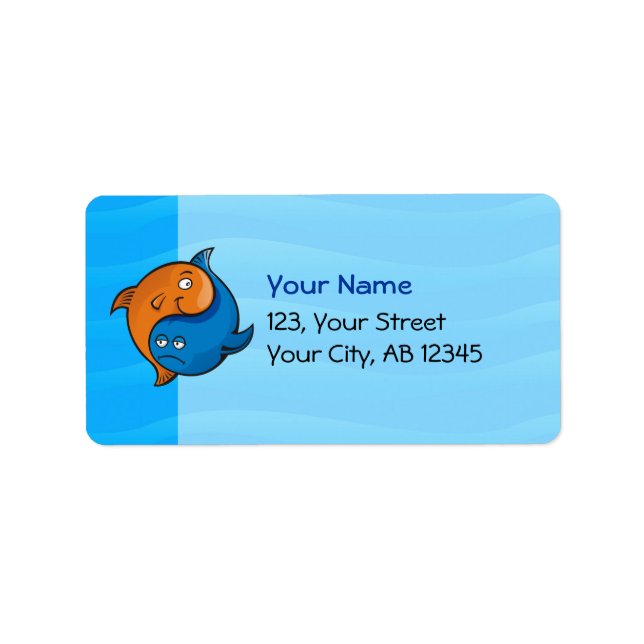 Yin Yang Fish Tecknad Adressetikett (Framsidan)