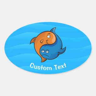 Yin Yang Fish Tecknad Ovalt Klistermärke