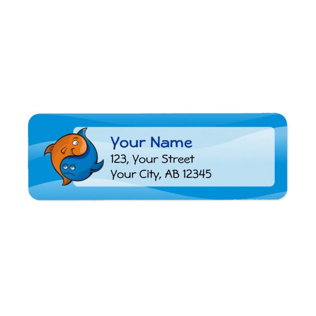 Yin Yang Fish Tecknad Returadress Etikett (Framsidan)