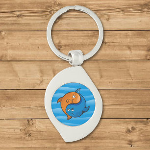 Yin Yang Fish Tecknad Swirl Silverfärgad Nyckelring