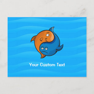 Yin Yang Fish Tecknad Vykort