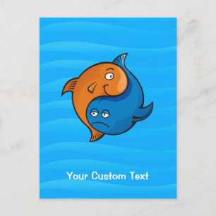 Yin Yang Fish Tecknad Vykort