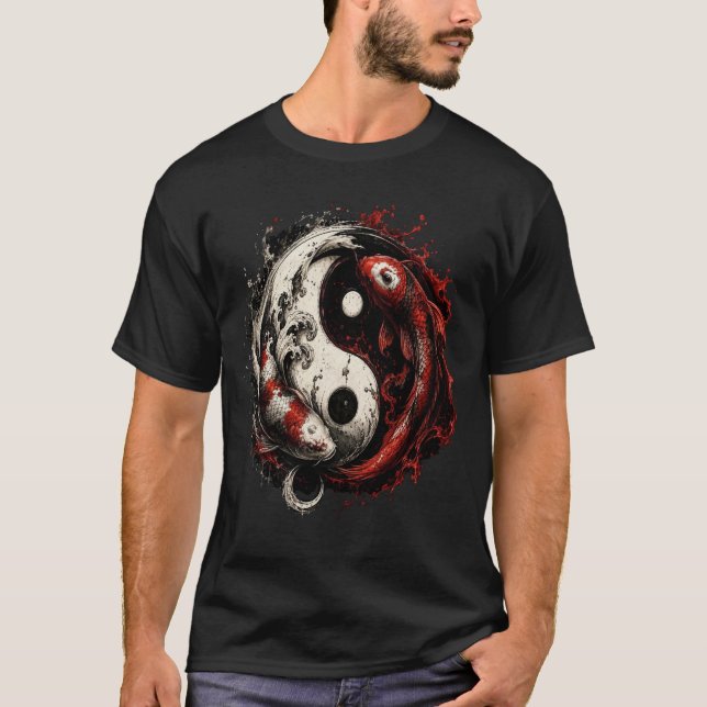 Yin Yang Fisk Balans Design T Shirt (Framsida)
