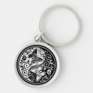 Yin Yang fjärilar Rund Silverfärgad Nyckelring