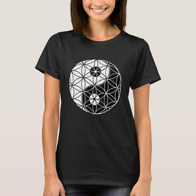 Yin & Yang Flower of Life Tao T Shirt (Framsida)